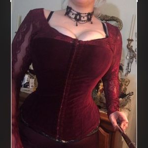 Sexy Wine Red Velvet Lace Gothic Corset Top